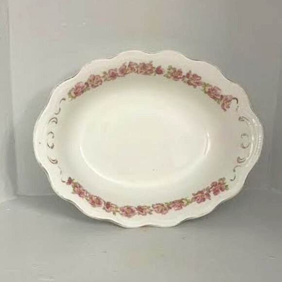 Johnson Brothers Pink Floral Oval Platter, Vintage Serveware Embossed Edging Mad - Picture 1 of 9
